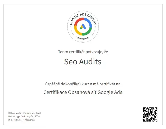 Certifikát Google Ads - obsahová síť