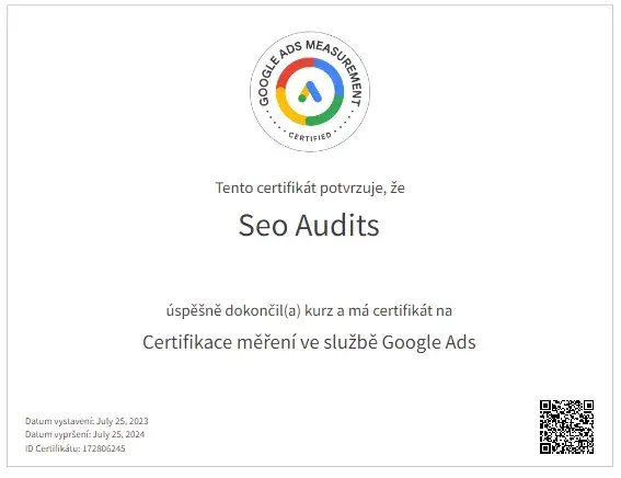 Certifikát Google Ads měření